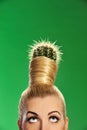 Woman with cactus in her hair Royalty Free Stock Photo