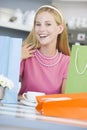 Woman in cafe taking break