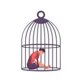 Woman in a cage. Mental disorder concept. Depression and apathy.