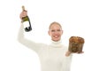 Woman with cake and champagne