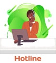 Woman call center or hotline operator works in customer service support. Female answers to client Royalty Free Stock Photo