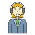 Woman call center operator vector icon for computer and mobile phone apps