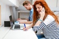 Woman calling partner from office