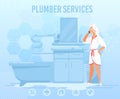 Woman Calling Plumber Service Help Flat Banner