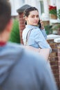 Woman Calling For Help On Mobile Phone Whilst Being Stalked On C Royalty Free Stock Photo