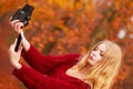 Woman with camera and smartphone take selfie photo Royalty Free Stock Photo