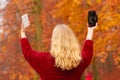 Woman with camera and smartphone take selfie photo Royalty Free Stock Photo