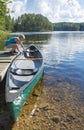 Woman canoeing on the lake Royalty Free Stock Photo