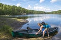 Woman canoeing on the lake Royalty Free Stock Photo