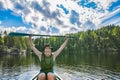 Woman canoeing on the lake Royalty Free Stock Photo