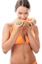 Woman with cantaloupe