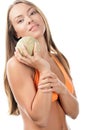 Woman with cantaloupe