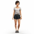 Realistic 3d Animation Of Asian-inspired Teenage Girl In Jeans And White Shirt