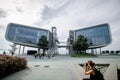 Modern and Original Building of the Botin Center Museum in Santander with People Walking through the