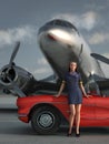 Woman, car, airplane Royalty Free Stock Photo
