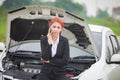 Woman with car broke down Royalty Free Stock Photo