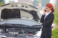 Woman with car broke down Royalty Free Stock Photo