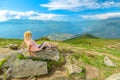 woman on Cardada Cimetta top of Swiss cable car Royalty Free Stock Photo