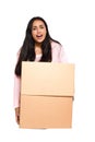 Woman with cardboard boxes Royalty Free Stock Photo