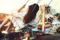 Woman Carnival Ride Riding Happiness Fun Concept Royalty Free Stock Photo