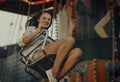 Woman Carnival Ride Riding Happiness Fun Concept