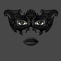 Woman in carnival Venetian mask at night.