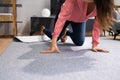 Woman Carpet Stumble Accident And Falldown Royalty Free Stock Photo