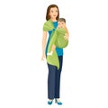 Woman carries little baby boy in sling shoulder-cloth vector illustration