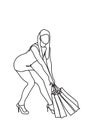 Woman Carry Heavy Shopping Bags Isolated Silhouette Doodle Female Sales Concept