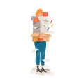 Woman Carrying Box with Piled Office Documents as Time Management Vector Illustration