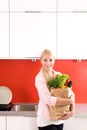 Woman carrying grocery bag Royalty Free Stock Photo