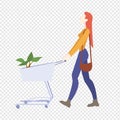 Woman Is Carrying A Grocery Cart Transparent Background