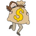 Woman carrying a large money bag