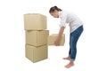 Woman carrying and lifting boxes