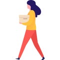 Woman carrying parcel box vector icon isolated