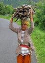 WOMAN CARRYING WOOD IN INDONESIA