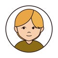Woman cartoon character blonde short hair, round line icon