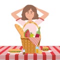 Woman cartoon having picnic design