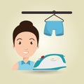 woman cartoon ironing hang pants