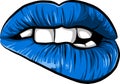 woman cartoon mounth with blue lips