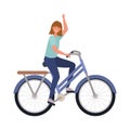 Woman cartoon riding blue bike vector design
