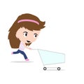 Woman cartoon shopping cart, on white background, Vector illustration in flat design Royalty Free Stock Photo