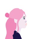 Woman cartoon in side view in pink color vector design