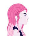 Woman cartoon in side view in pink color vector design