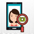 woman cartoon smartphone camera search Royalty Free Stock Photo