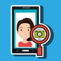 woman cartoon smartphone camera search Royalty Free Stock Photo