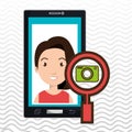 woman cartoon smartphone camera search Royalty Free Stock Photo