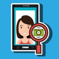 woman cartoon smartphone camera search Royalty Free Stock Photo