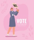 Woman cartoon with vote banner and leaves vector design