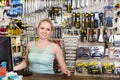 Woman cashier at pay desk Royalty Free Stock Photo